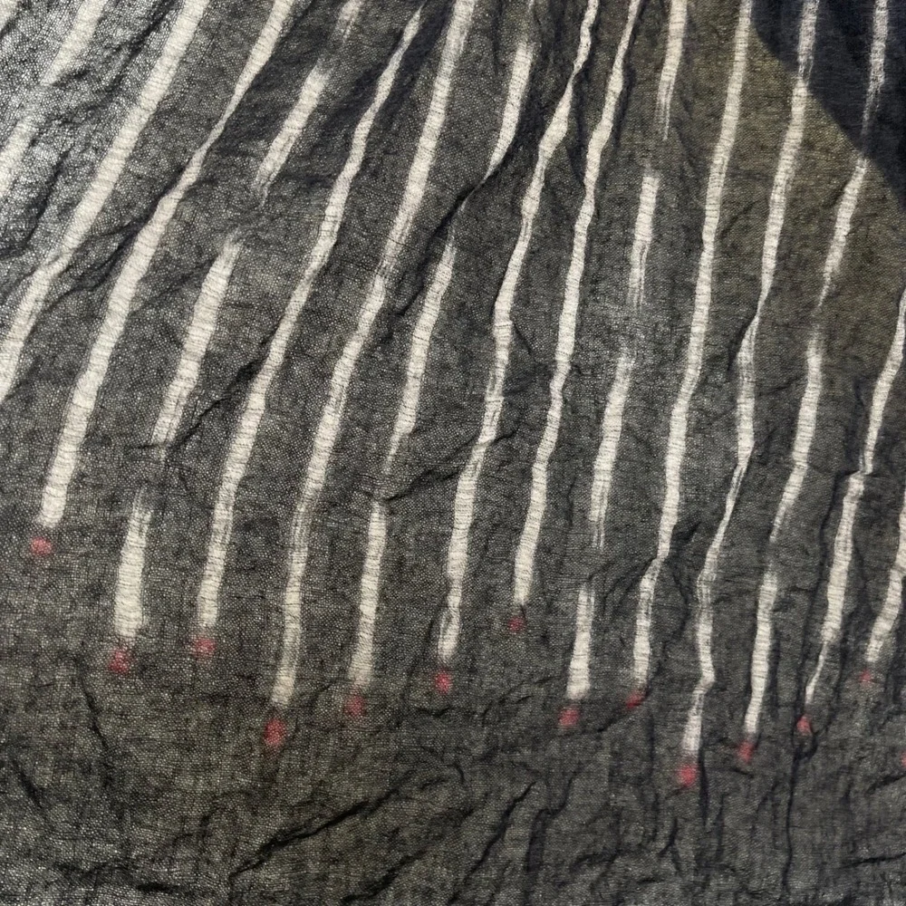 Striped Wool Gauze Wrap Scarf Black White‎ Frayed Edge Lightweight Oversized
